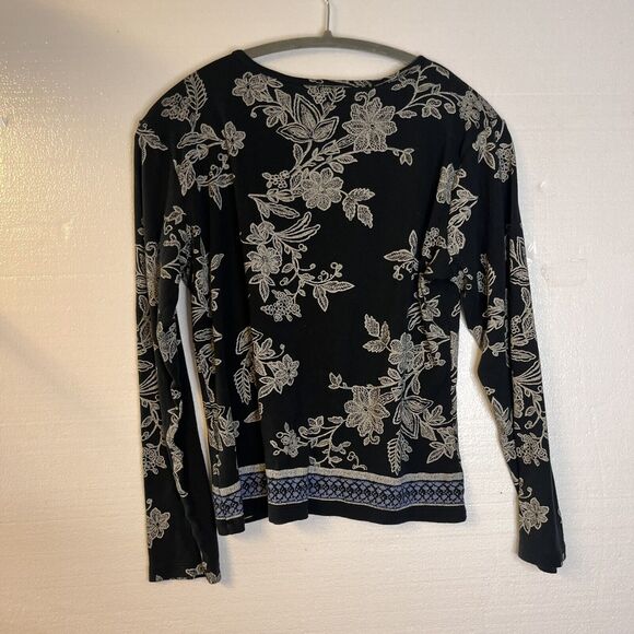 ALC Black Grey Floral Beaded Crop Long Sleeve Crewneck Shirt size large - Picture 5 of 5